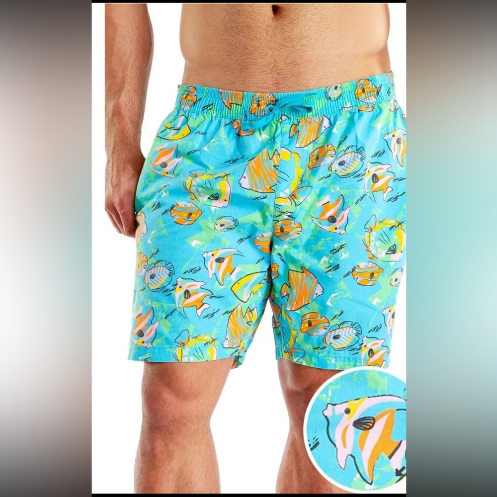 Tipsy Elves Aqua Fish Print Swim Trunks